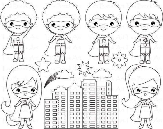 26 PNG Files Super heroes Outline ClipArt Digital Clip Art