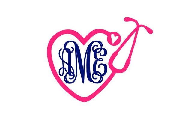 Download Stethoscope Heart Monogram instant download cut file SVG DXF