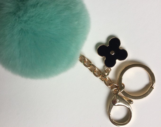 Candy Green fur pom pom keychain REX Rabbit fur pom pom ball with flower bag charm