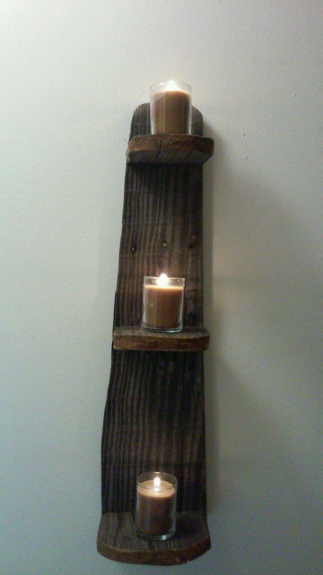Rustic Handmade Wall Mount Tiered Candle Holder By by TwistedCedar