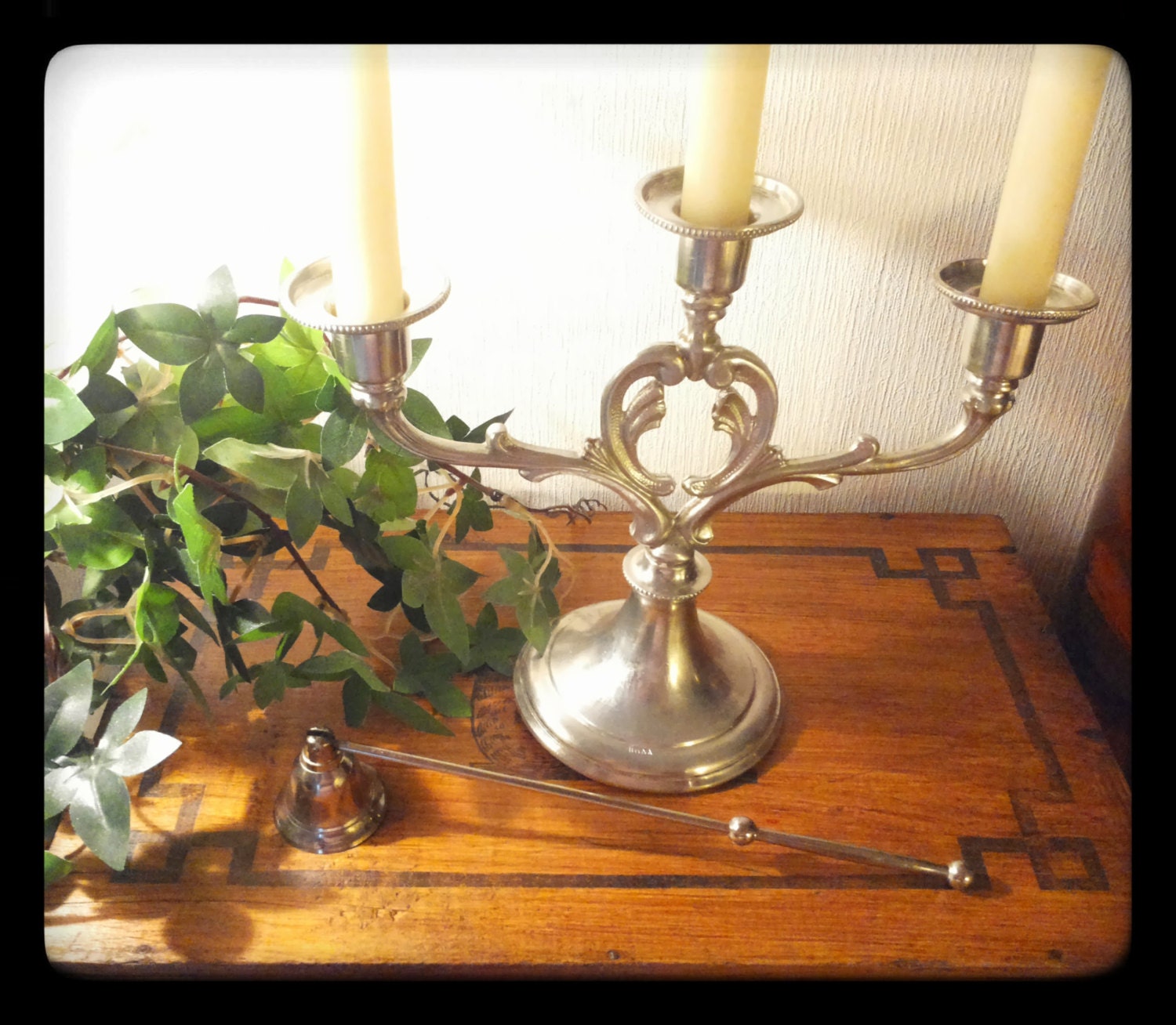 Vintage finnish pewter candlestick candle holder for three
