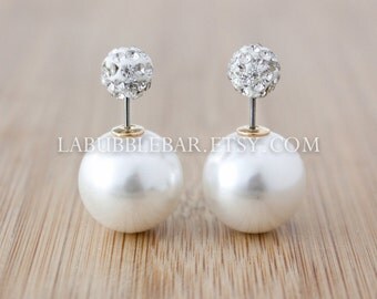Double Pearl Earrings - Double Sided Earrings - Choose Your Top Piece - Tribal Earrings, Double Stud Earrings, Double Pearl Earrings
