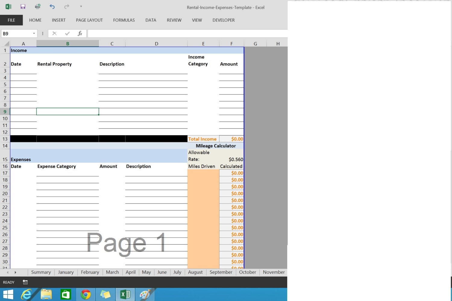 Mieteinnahmen und Ausgaben-Excel-Arbeitsblatt-Vorlage