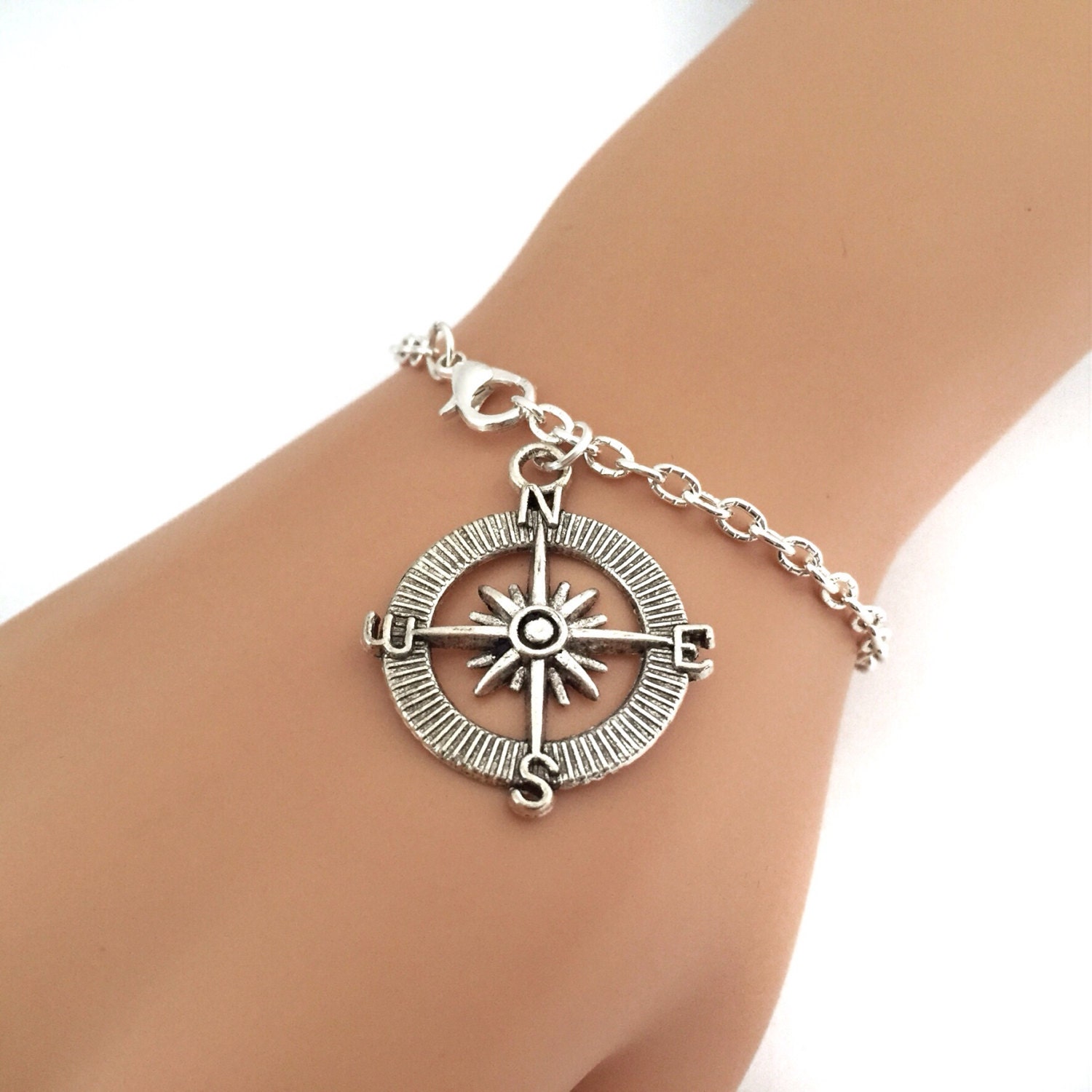 Compass Bracelet Silver Custom Bracelet or Anklet Nautical