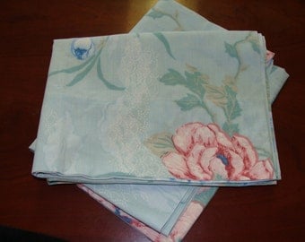 Two Vintage Standard Pillowcases with Large Flowers, Shabby Chic