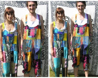 Patchwork dungarees jumpsuit overalls aztec funky festivals hippy boho, XS S/M L/XL XXL