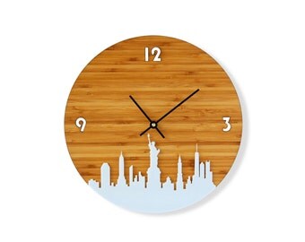New York Skyline Bamboo Clock
