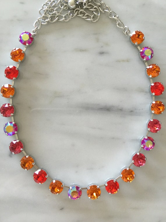 Swarovski Indian Pink, Tangerine, and Hyacinth Crystal Choker Necklace