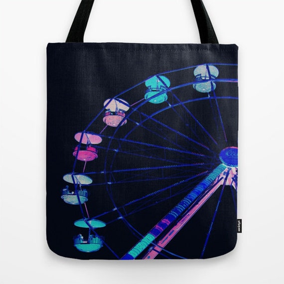 Tote Bag| Ferris Wheel Tote Bag| Blue Photo Bag| Carnival Tote| Market ...