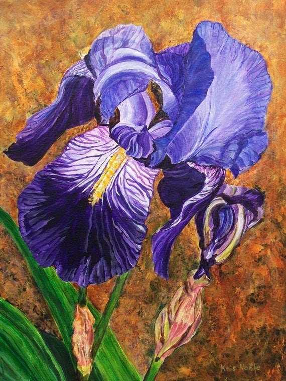 Original Purple Iris Acrylic Painting on Canvas by KNobleStudio