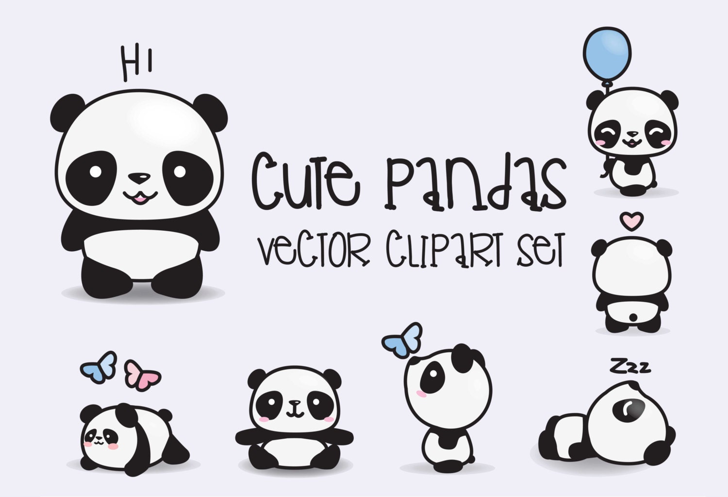 Premium Vector Clipart Kawaii Pandas Cute Pandas Clipart