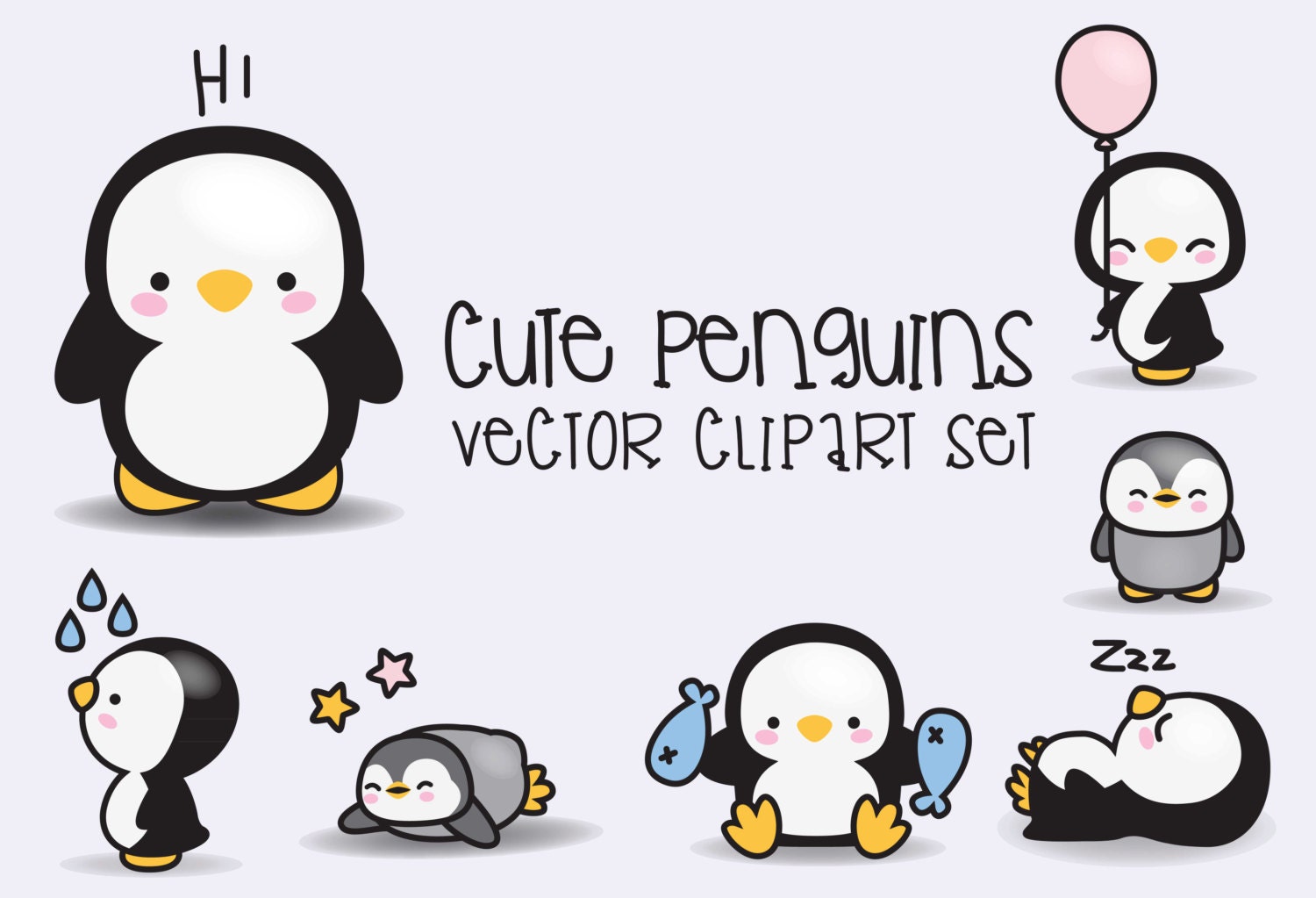 Download Premium Vector Clipart - Kawaii Penguins - Cute Penguins Clipart Set - High Quality Vectors ...