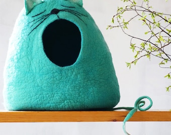 Cat bed Cat cave Cat house Felted cat cave - "Sleepy cat" Cat lover gift by Indre Naujokiene