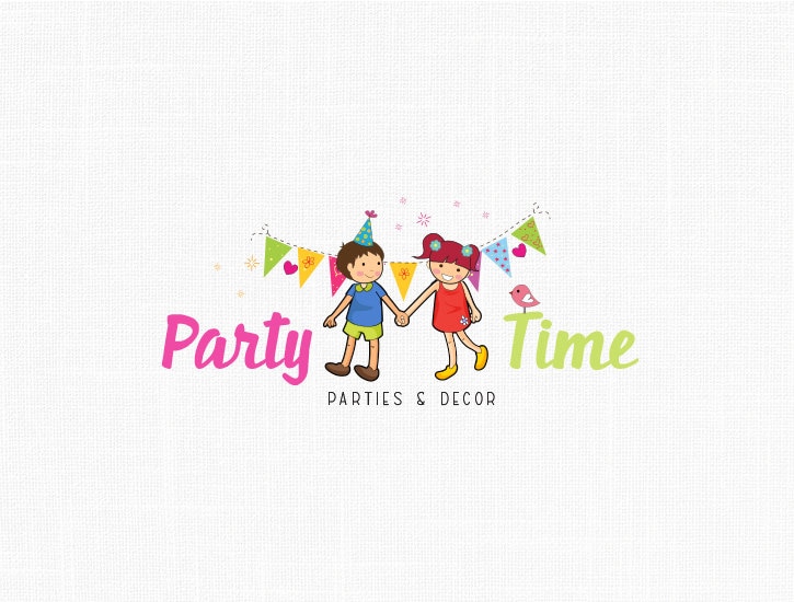 Custom Party Logo Design-Children Party Kids by MaggieArtStudio