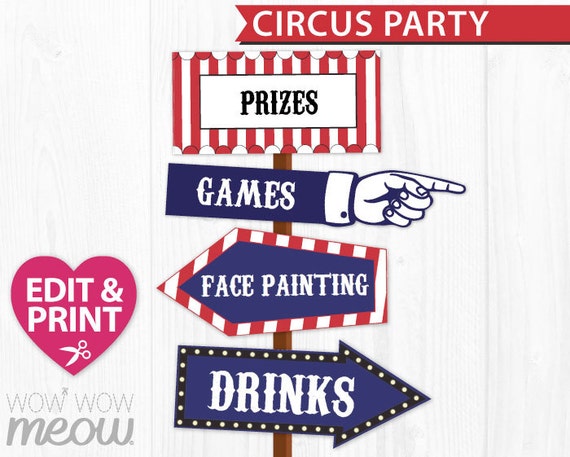 Circus Party Signs INSTANT DOWNLOAD Direction Arrow by wowwowmeow