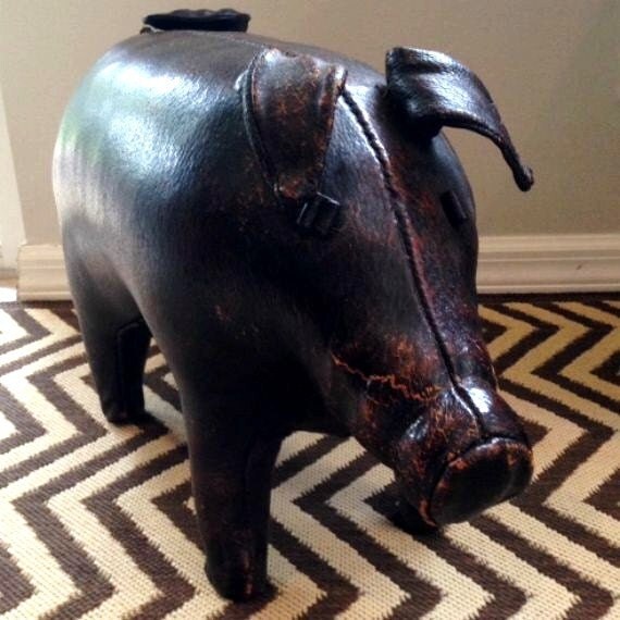 Omersa early leather pig footstool in the large size