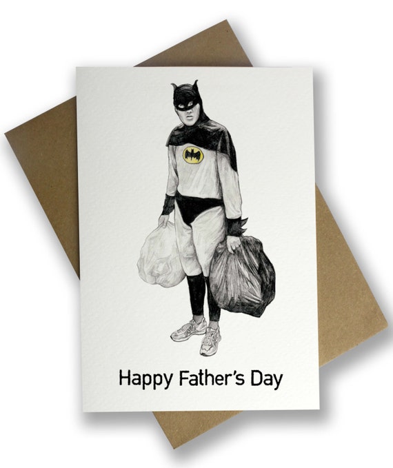 Batman Bins Funny Father's Day Card by QuiteGoodCards on Etsy
