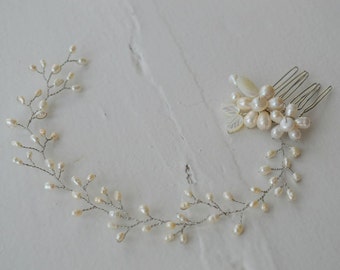 Ivory Freshwater Pearl Bridal Headpiece, bridal headpiece, bridal hair comb, bridal vine, bridal hair comb, wedding hair comb, hair vine