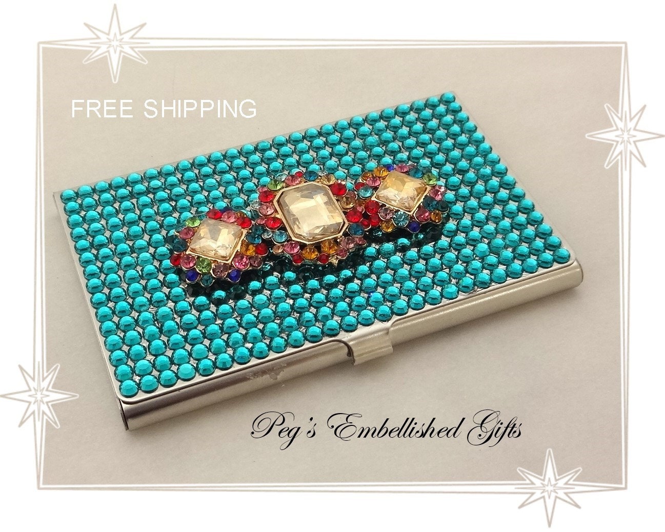 Rhinestone Business Card Holder Metal Business Card Case