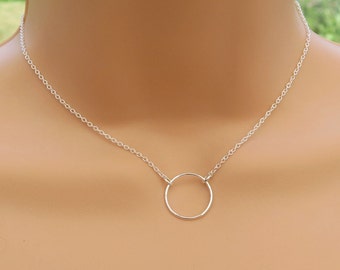 Sterling Silver Circle Necklace, Silver Eternity Necklace, Simple Circle Pendant, Dainty Necklace, Karma Necklace