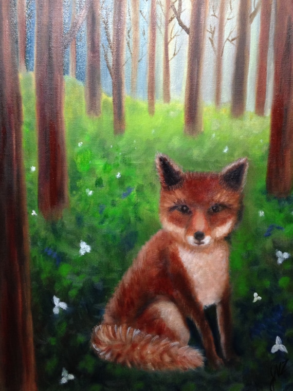 Red Fox Forest Animal Original Oil Painting by jvzpaintings