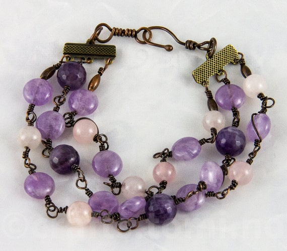 Genuine amethyst bracelet copper purple bracelet adjustable