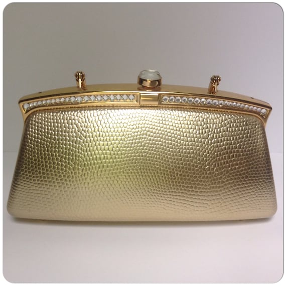 Small gold evening clutch purse with clear by CurioTradingPost