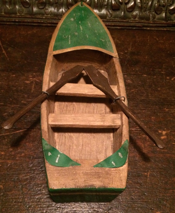 Vintage Tin and Wooden Toy Row Boat