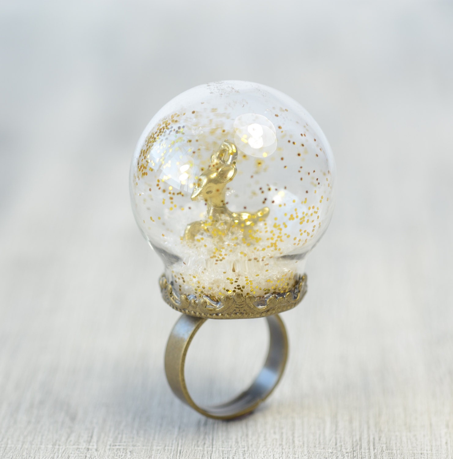 Snow globe ring glass dome Adjustable Ring Base mini