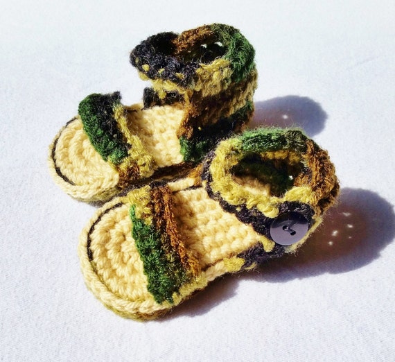 Handknit Baby Sandals Camo Colors by Keep'em by KeepEmNStitches