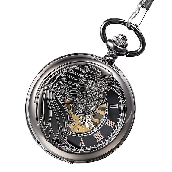 1pcs/ 45mm ,Retro Steampunk Mechanical Black Phoenix Hollow pocket watch Necklace Chain Necklace Pendant,craft supply BM-75 by JewelryCatMaterial steampunk buy now online