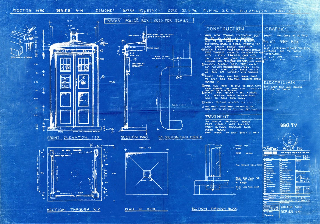 Tardis Print Poster Dr Who Blueprint The Tardis Blueprint 