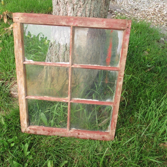 Old Wood Window Frame 6 Glass Panes Rustic by TheOldGrainery
