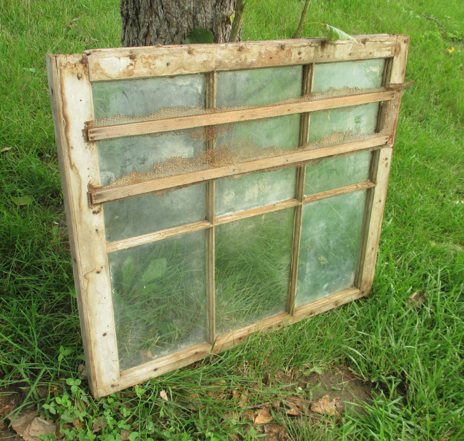 Old Wood Window Frame 6 Glass Panes Rustic Shabby Chic Cottage