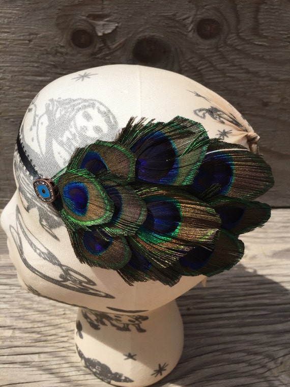 1920s Gatsby Head Piece Peacock Feathers By Rabbithole33 On Etsy 6114