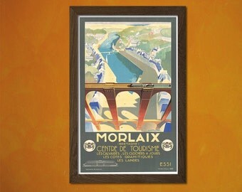 Morlaix Bretagne Tourism Center 1936 - Vintage Tourism Travel Poster Advertising Retro Wall Decor Office decorationt