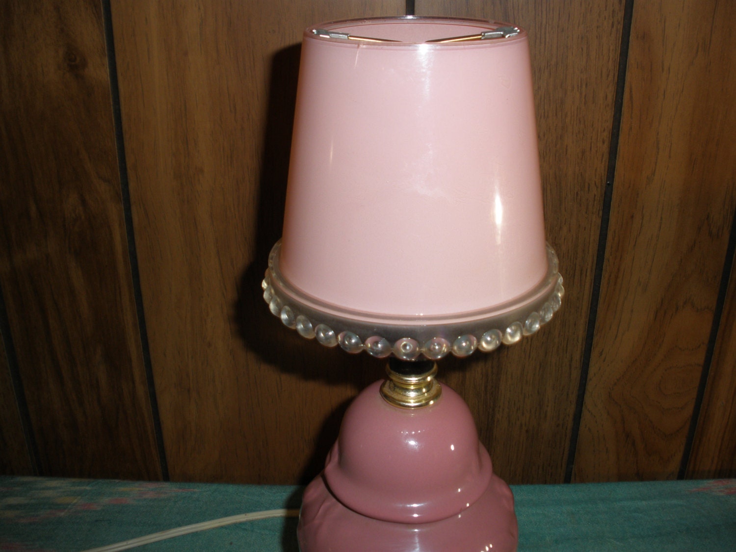 Hard Plastic Lamp Shade Pink Clear Dot Trim by EuphoricDepressions