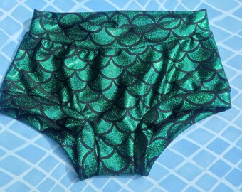 Custom Swimwear- Mid Rise Mermaid Scale Bottoms- Mermaid Swimsuit- scale bikini Pink Mermaid Purple Mermaid Teal Mermaid