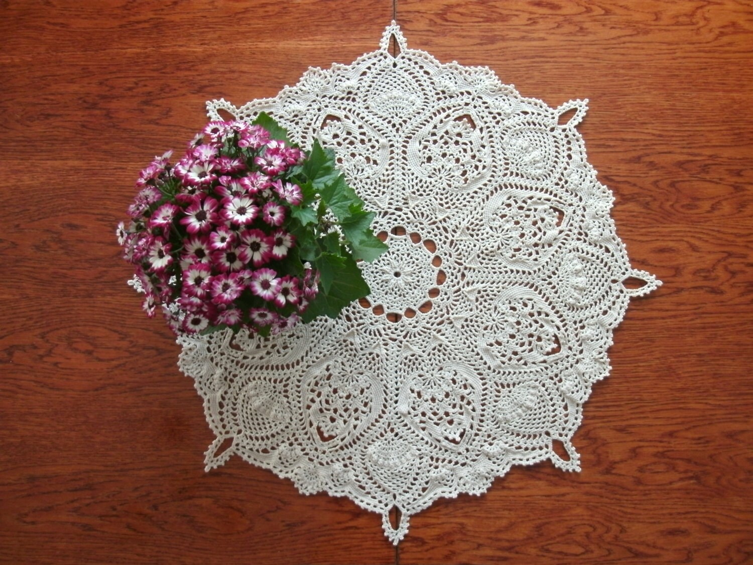 Table Topper 27 Inches Beige Decor Big Crochet Doily Zoom