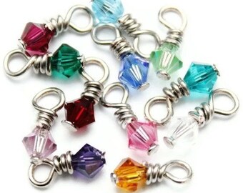 Birthstone Charm, Swarovski Crystal Add On Charm, Dangle Drop Silver Birthstone