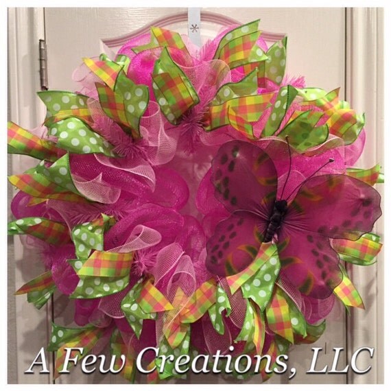 FREE SHIPPING Pink Butterfly Deco Mesh Wreath