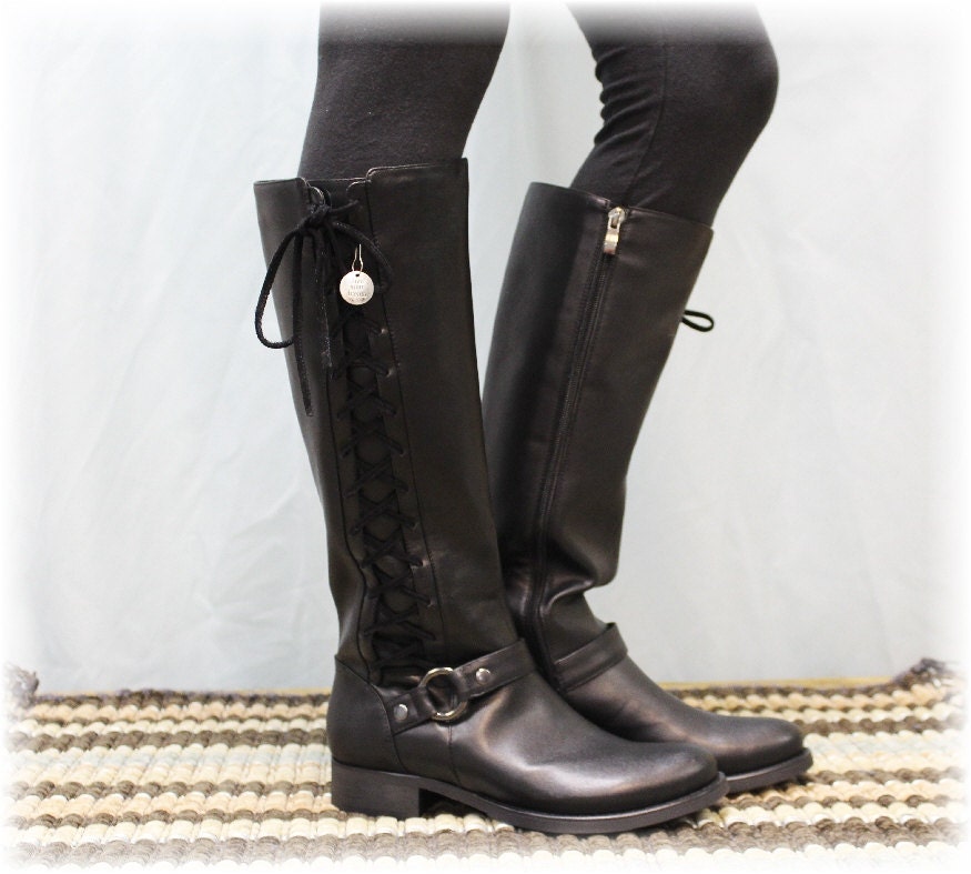 tall black boots with laces