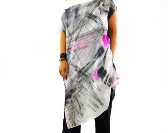 New collection/Maxi silk blouse/Loose silk 100% tunic/Hand painted silk top/Painting silk blouse/Extravagant l tunic/Painting on hand/T1258