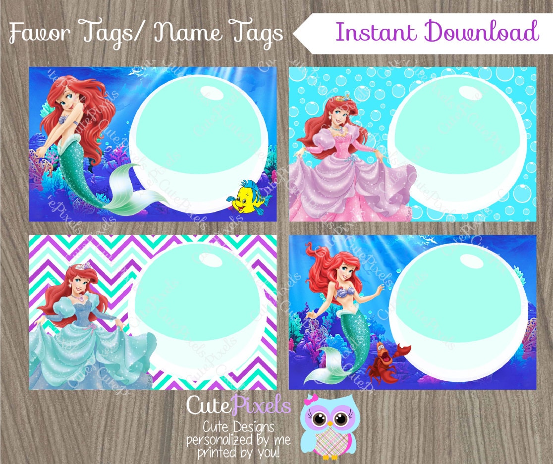 Little Mermaid Favor Tags Ariel Name Tags Disney by CutePixels