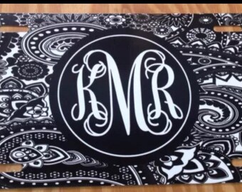 Black Paisley Monogram license plate black paisley Personalized License plate black paisley monogram car tag