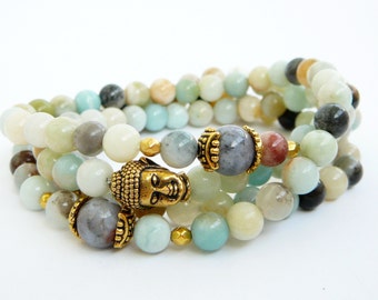 108 Mala Necklace, Amazonite Necklace Yoga Jewelry Amazonite Bracelet 108 Mala Beads 108 mala bead necklace Buddha Mala Bracelet for women