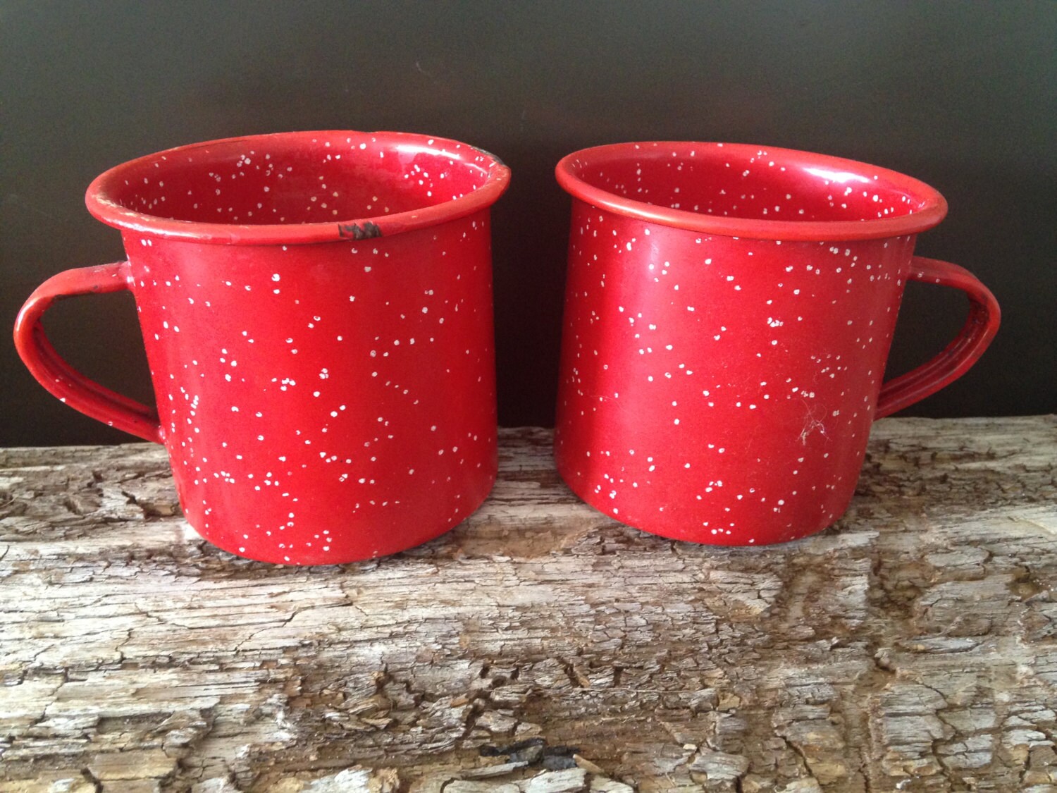 Vintage Red Speckled Enamelware Cups Set of by HighwayHitchinPost