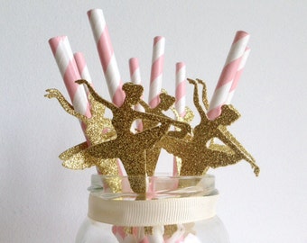 Ballerina party pink and Glitter Gold Straws