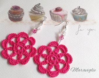Crochet Earrings, Orecchini Uncinetto, 100% Cotton Thread, Handmade Jewelry