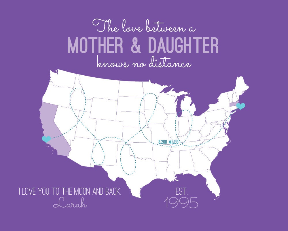 Mother Daughter Map Mom Gift Long Distance by SoleStudio